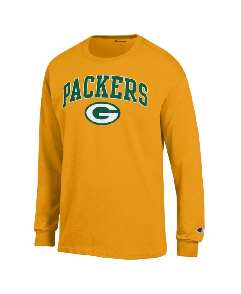 Men's Gold Green Bay Packers Arch Over Logo Long Sleeve T-Shirt