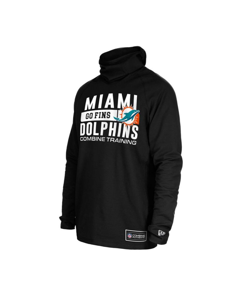 Men's Black Miami Dolphins Functional Fandom Balaclava Helmet Stripe Tri-Blend Hoodie