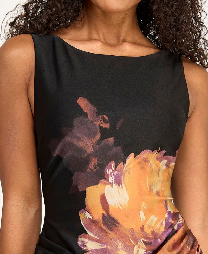 Juniors' Floral Printed Sleeveless Boat Neck Short Dress