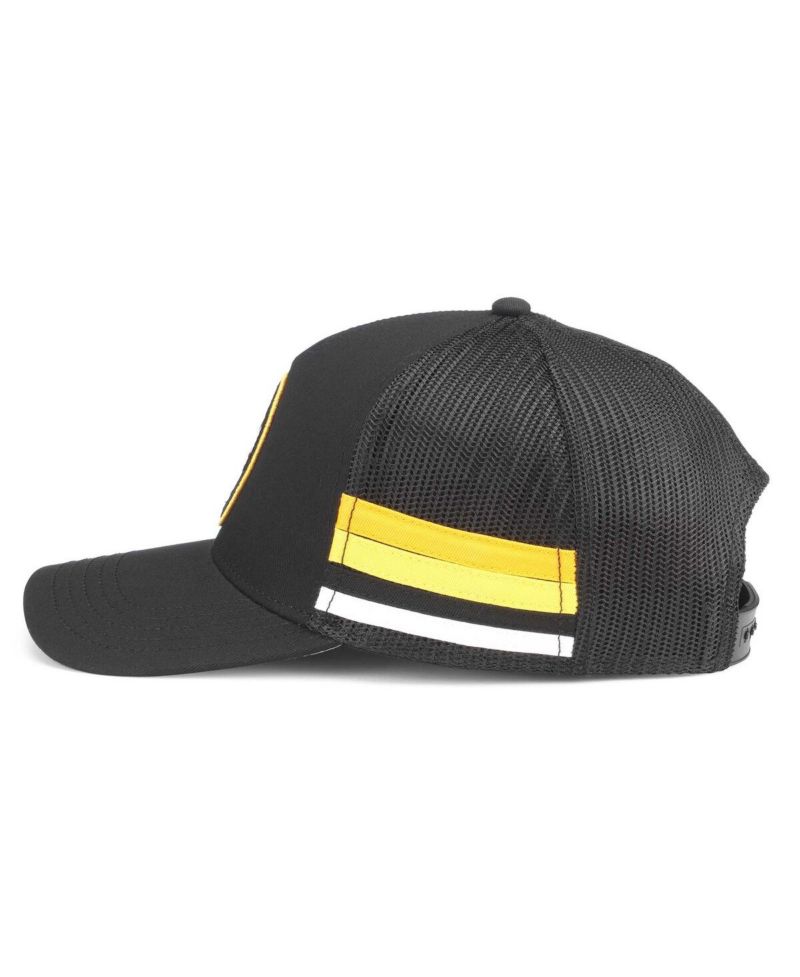 Men's Black Boston Bruins HotFoot Stripes Trucker Adjustable Hat