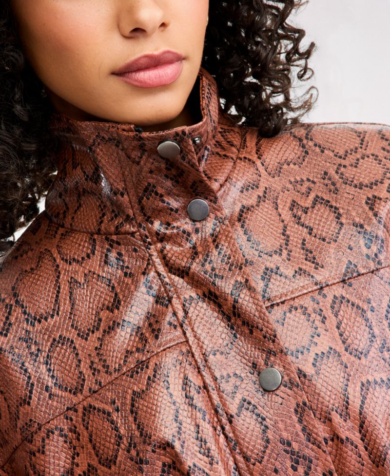Women's Snake-Print Cropped Lightweight Bomber Jacket