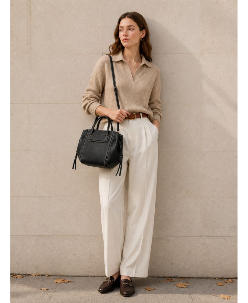 Hadley Leather Tote Bag Structured Shoulder Purse Minimalist Convertible Crossbody with Top Handles