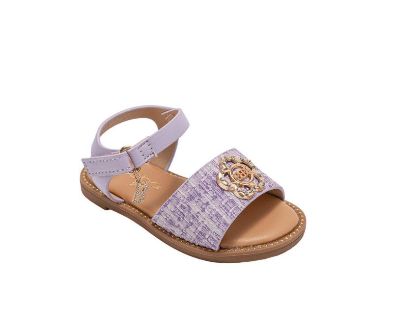 Little Girls Girl's Fashion Sandal with Flower Medallion and Hanging b Charm - Comfy Dressy Shoes
