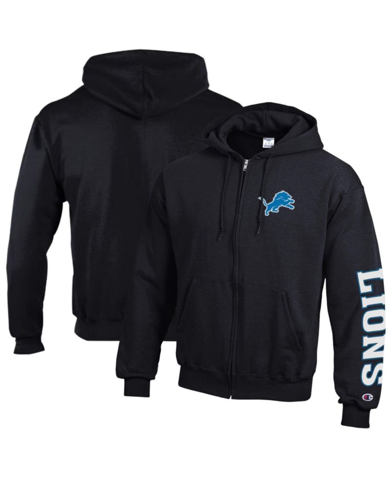 Men's Black Detroit Lions Powerblend Fleece Full-Zip Hoodie
