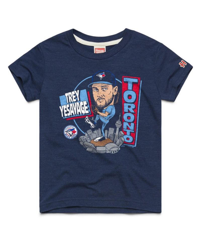 Big Boys and Girls Trey Yesavage Navy Toronto Blue Jays Caricature Tri-Blend T-Shirt