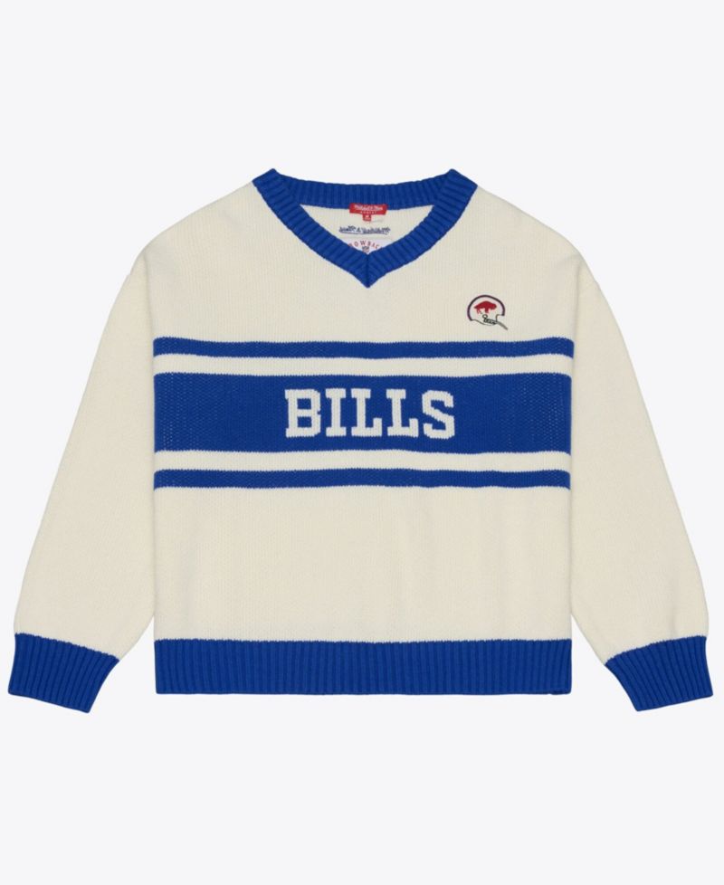 Women's Cream/Royal Buffalo Bills Retro Roots V-Neck Sweater