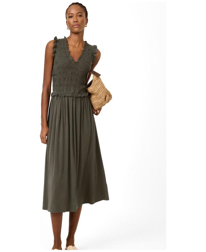 Women's Shirred Ruffle Midi Dress