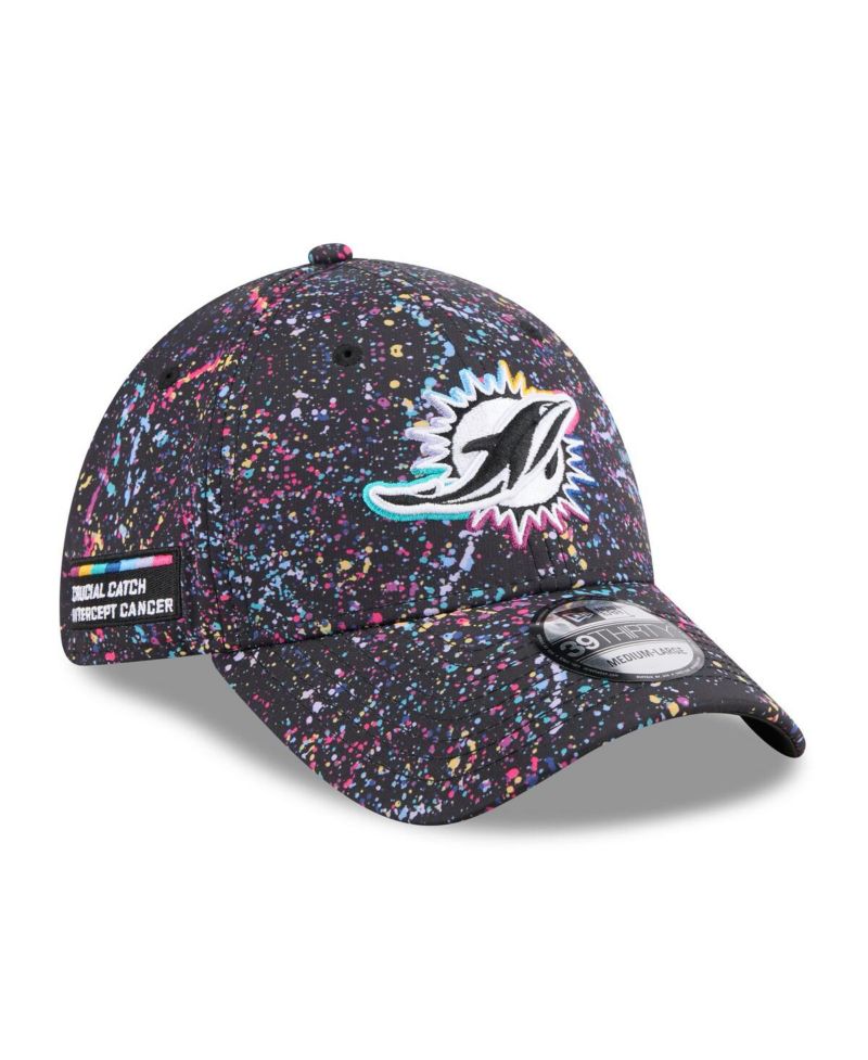Men's Black Miami Dolphins 2025 NFL Crucial Catch 39THIRTY Flex Hat