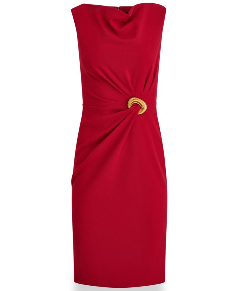 Women's Sleeveless Cowl-Neck Hardware Sheath Dress