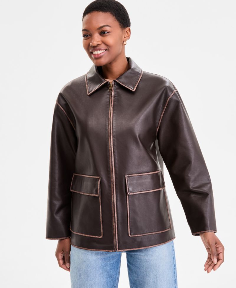 Women's Zip-Front Faux-Leather Coat