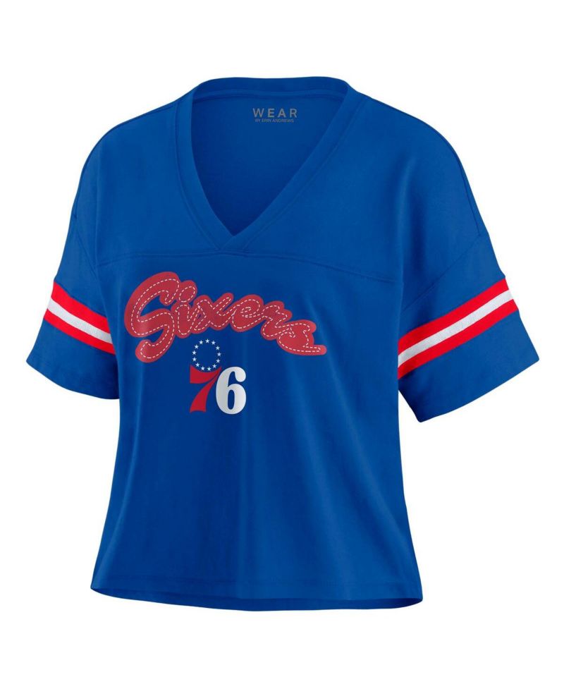 Women's Royal Philadelphia 76ers Plus Size Color Block Boxy V-Neck T-Shirt