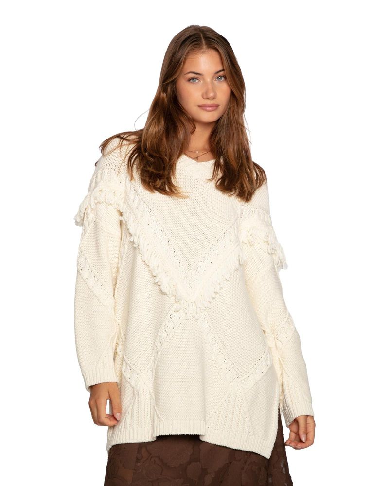 Women's Tassel Line Fringe Oversized Sweater