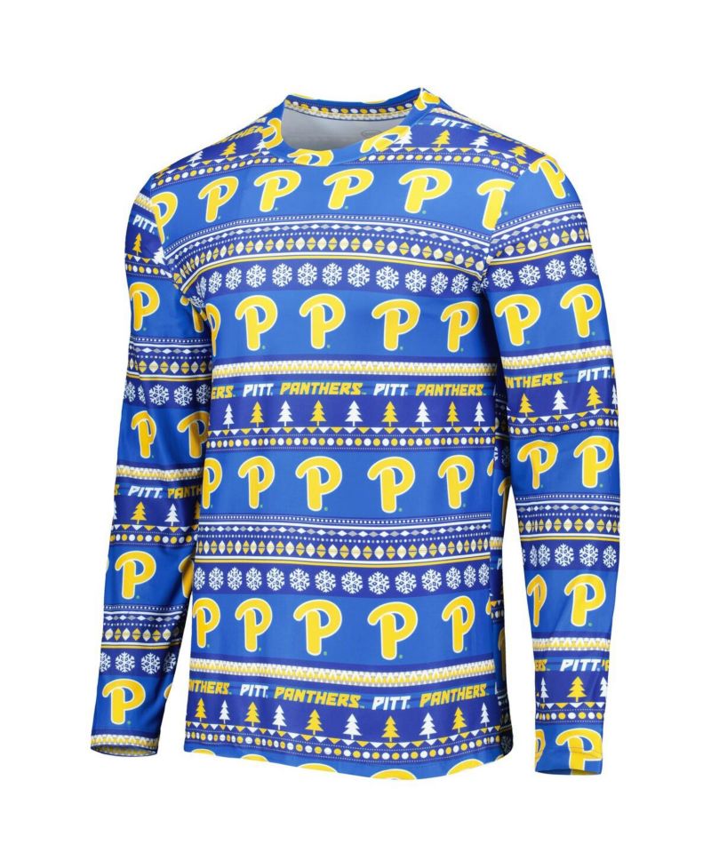 Men's Royal Pitt Panthers Swivel Long Sleeve T-shirt and Pants Sleep Set