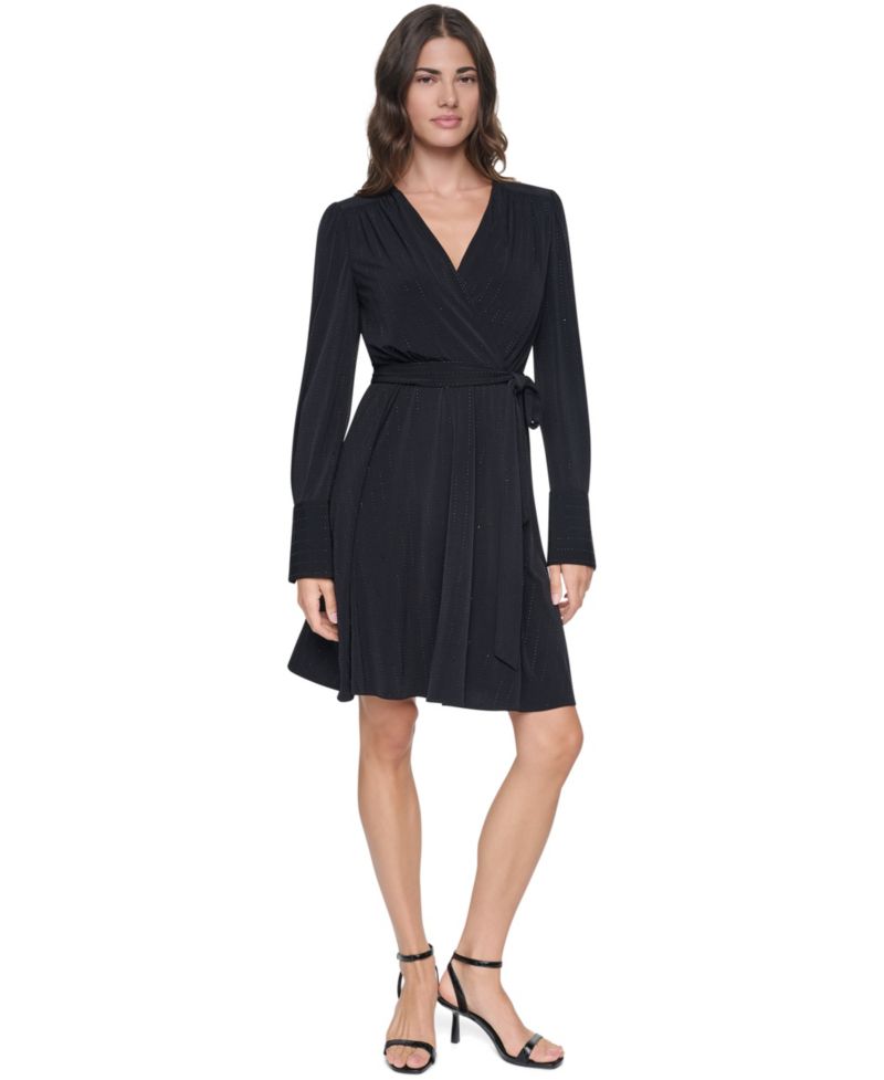 Women's Long-Sleeve V-Neck Surplice Dress