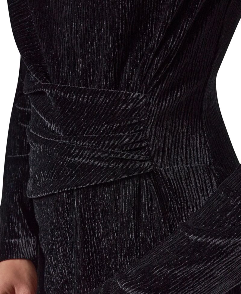 Women's Cowl-Neck Long-Sleeve Velvet A-Line Dress