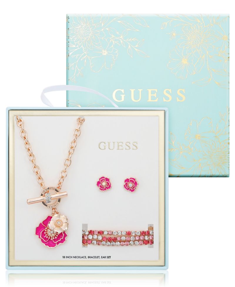 3-Pc. Rose Gold-Tone Necklace, Bracelet and Stud Earrings Set