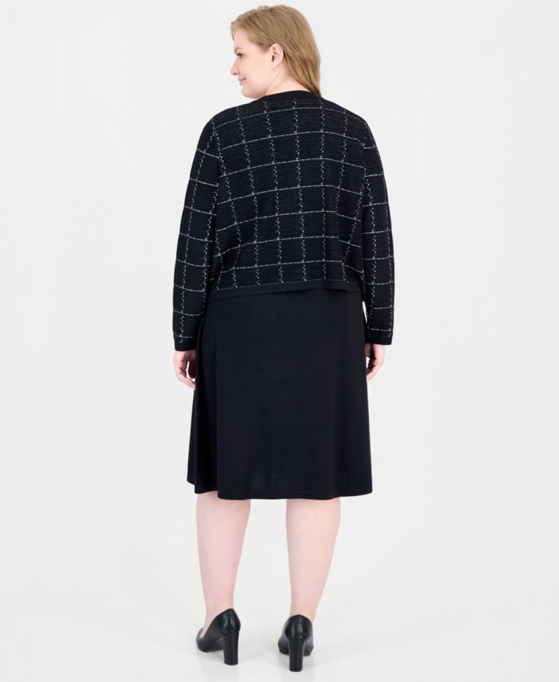Plus Size Scoop Neck Long Sleeve Jacket Sweater Dress