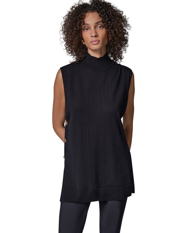 Women's Merino Wool Mock Neck Sleeveless Tunic Sweater