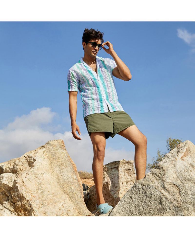 Men's Sea Green & Lavender Horizontal Tie-Dye Shirt