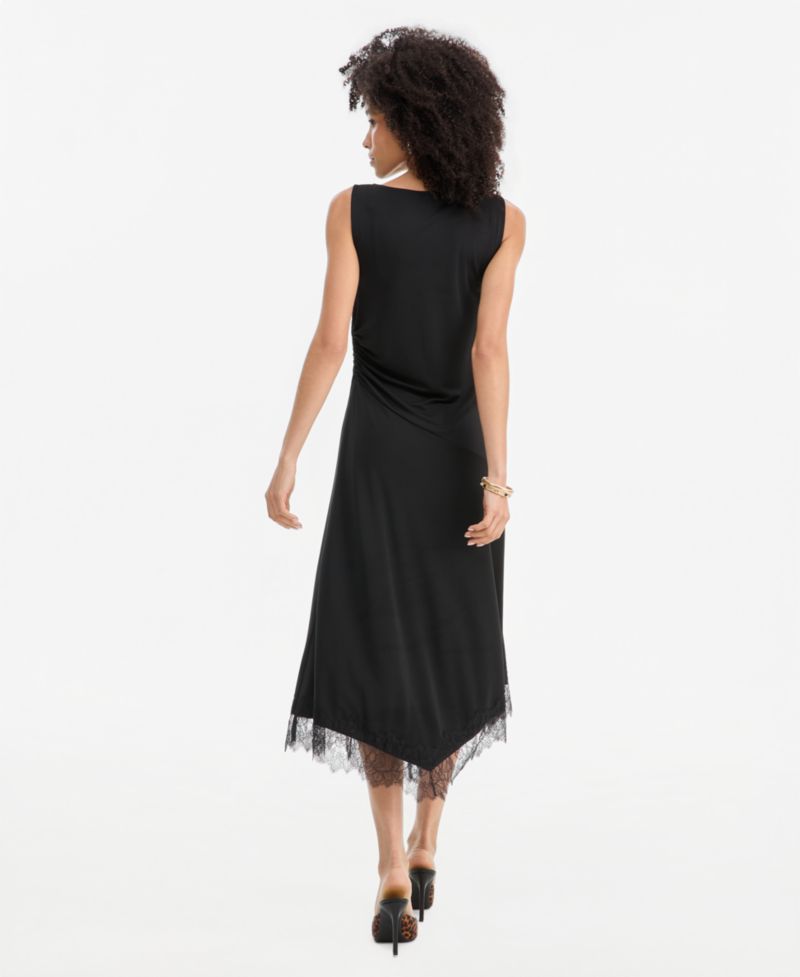 Women's Lace-Trim Asymmetrical-Hem Sleeveless Midi Dress