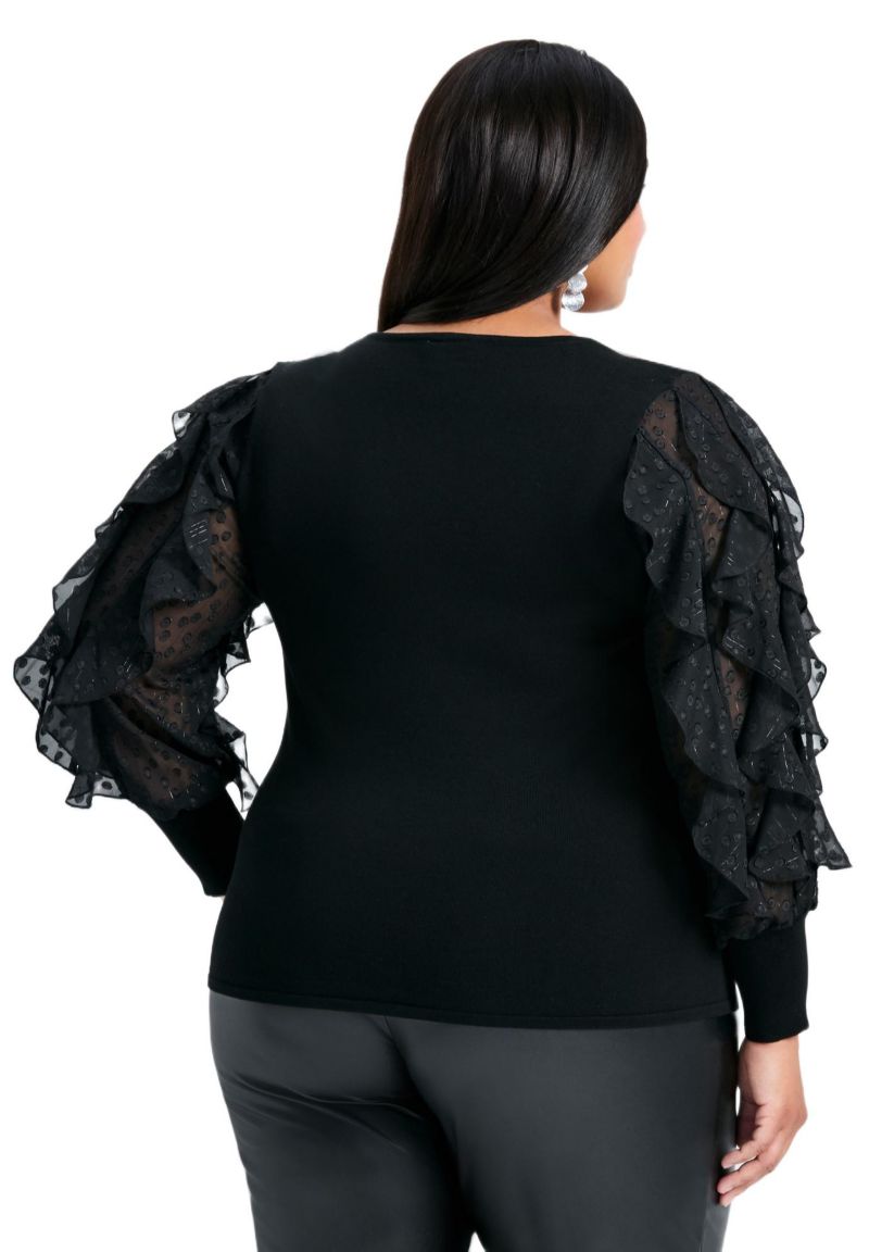 Women's Plus Size Frill Sleeve Sweater