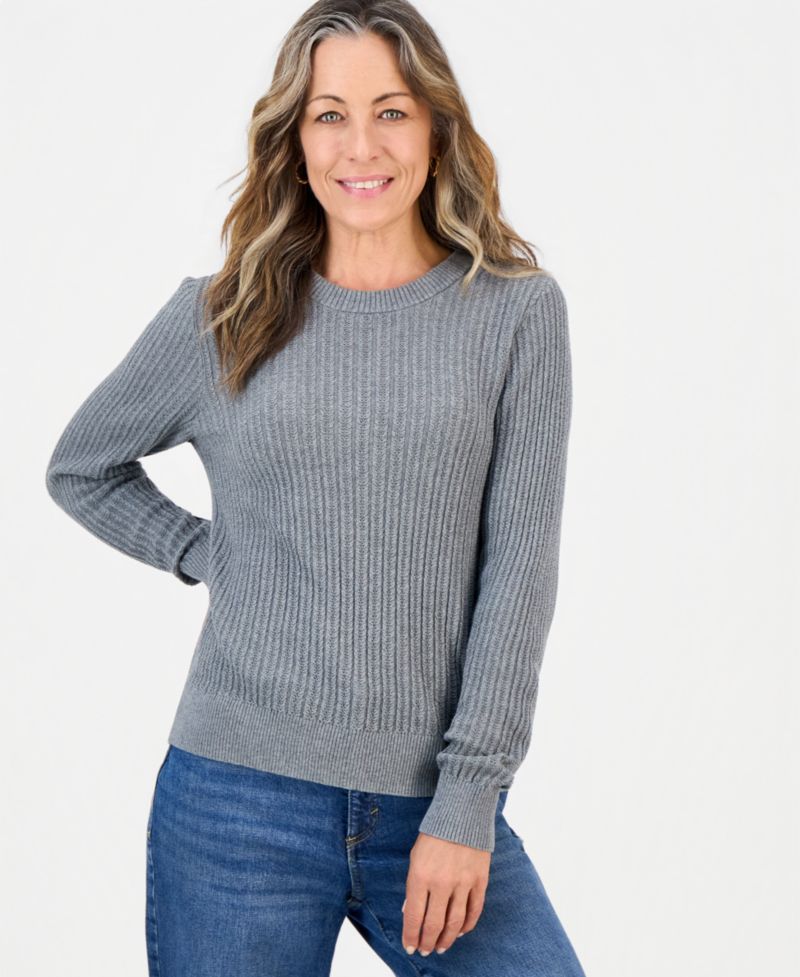 Petite Mix Stitch Crewneck Cotton Sweater, Macy's Exclusive