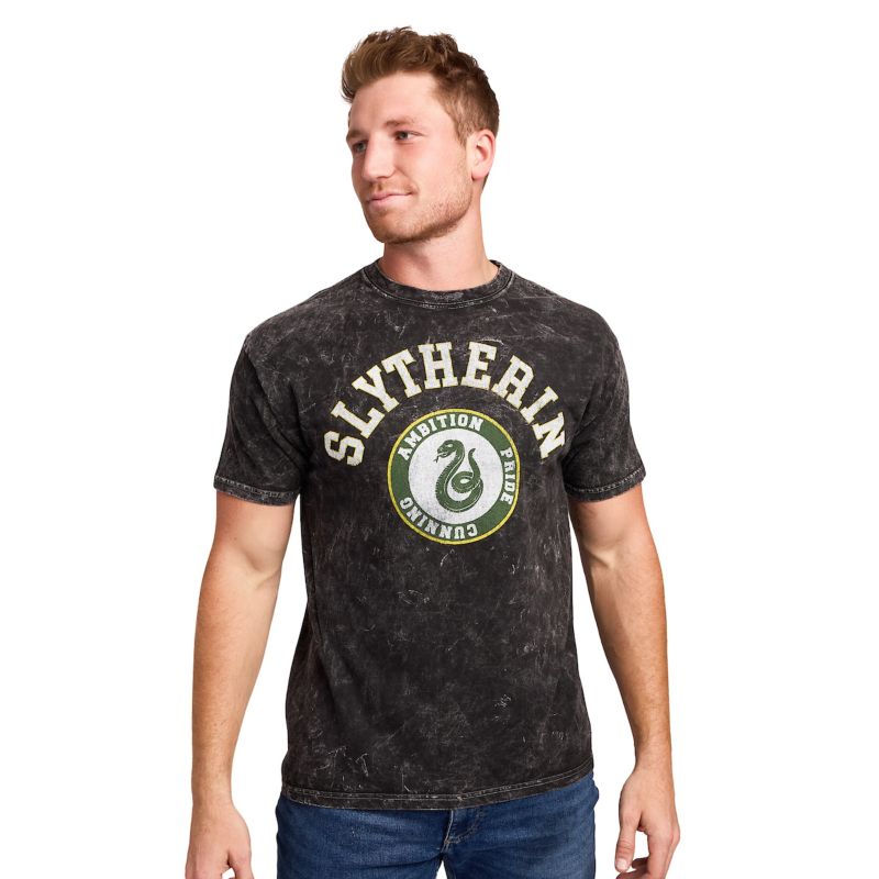 Men's Slytherin Varsity Black Vintage Mineral Wash Crew Neck Short Sleeve T-shirt-XXL