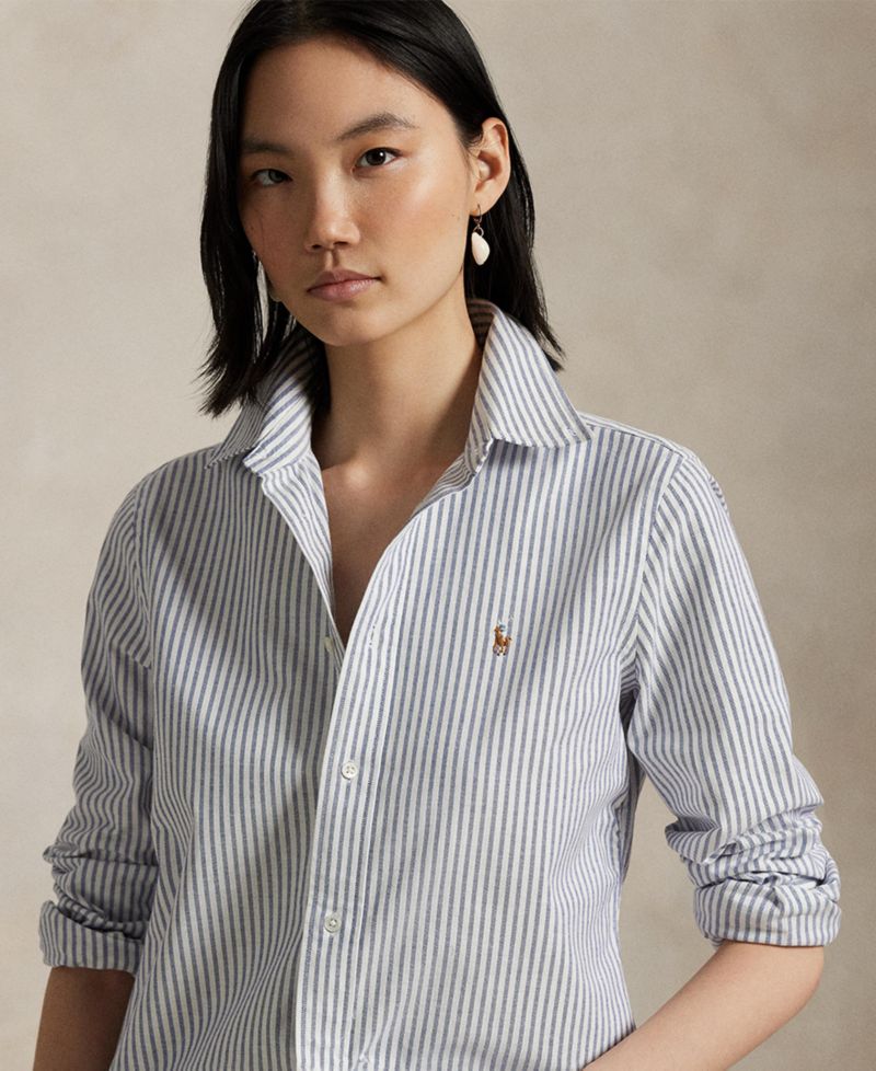 Women's Stretch Slim Fit Striped Oxford Shirt