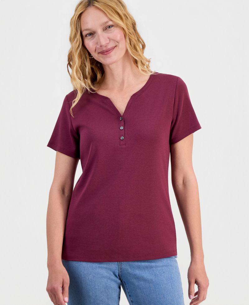 Women's Short-Sleeve Cotton Henley Top