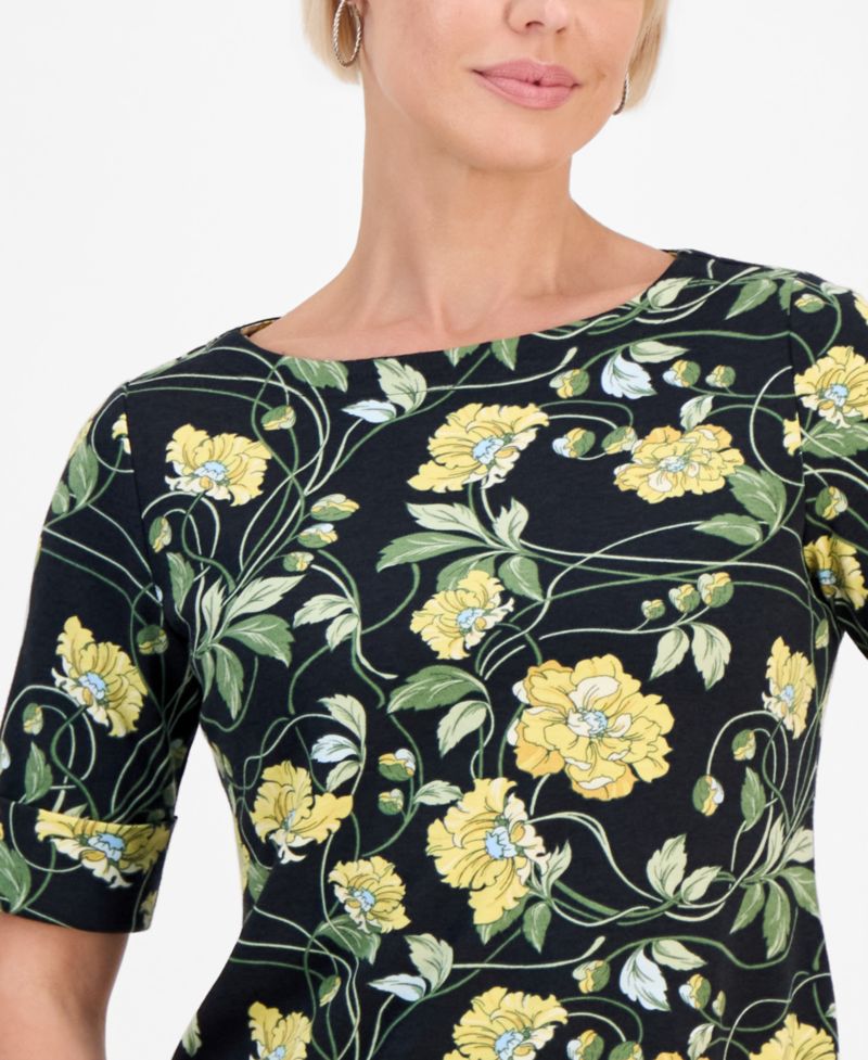 Petite Boat-Neck Elbow-Sleeve Top, Macy's Exclusive