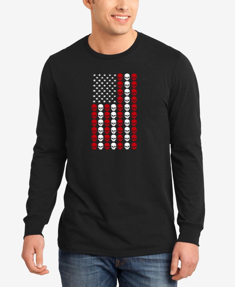 Men's Skull Flag Word Art Long Sleeve T-Shirt
