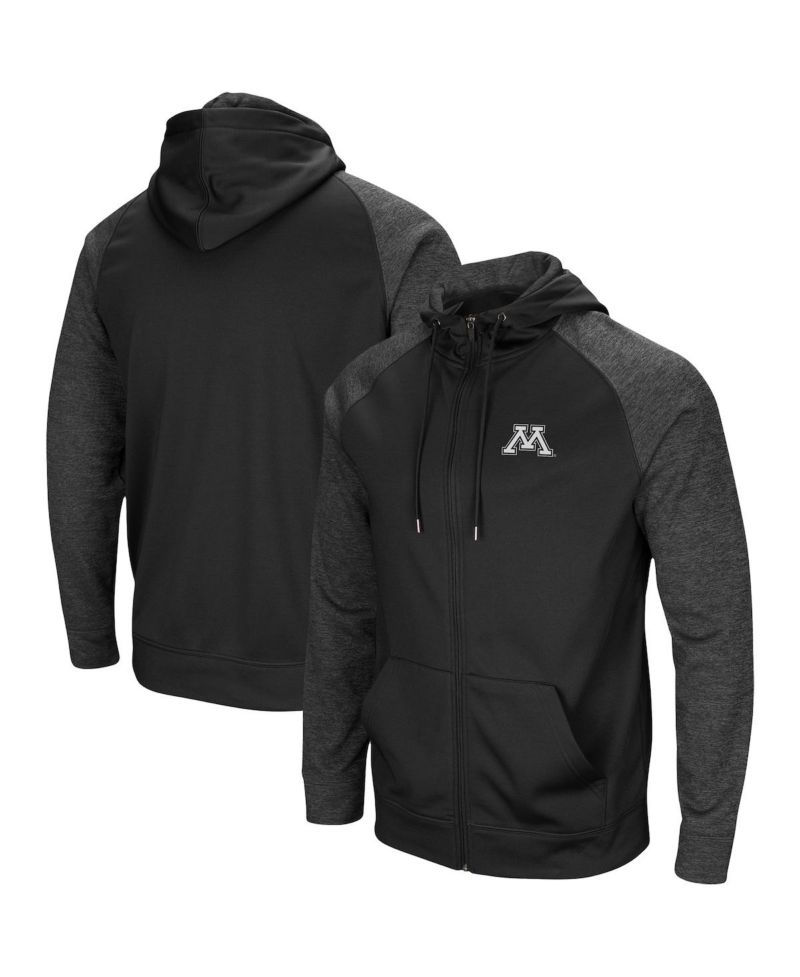 Men's Black Minnesota Golden Gophers Big & Tall Blackout 2.0 Raglan Full-Zip Hoodie