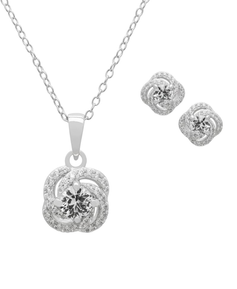 Lab Grown White Sapphire (2-3/4 ct. t.w.) Love Knot Pendant Necklace & Earrings in Sterling Silver, 2-Piece Set