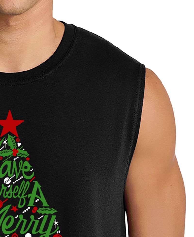 Men's Merry Christmas Tree Script Graphic Tank Top