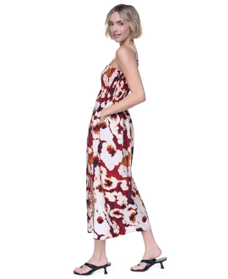 Women's Sleeveless Straight Neck Smocked Rumple Dress