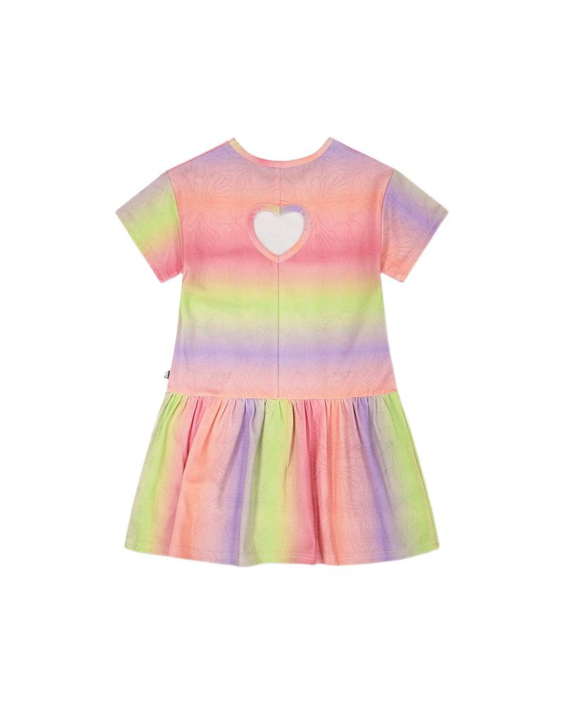 Big Girls Printed Jersey Dress with Heart Back Cut Out Multicolor