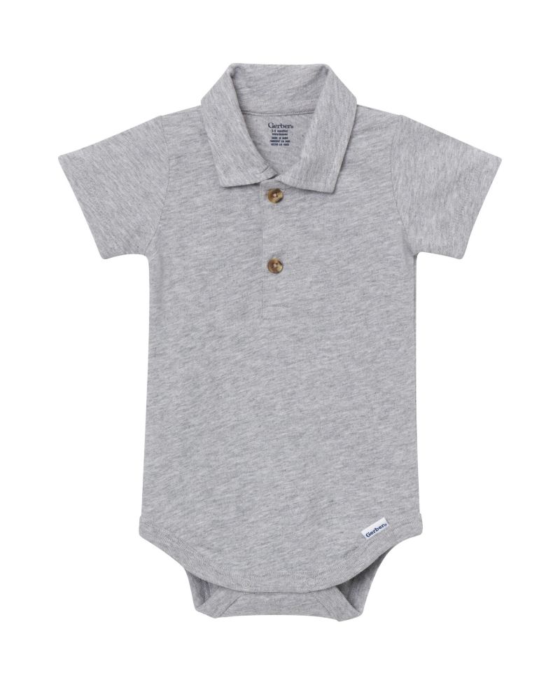 Baby Boys ( NEW BORN TO 18 M ) Polo Bodysuit Heather,