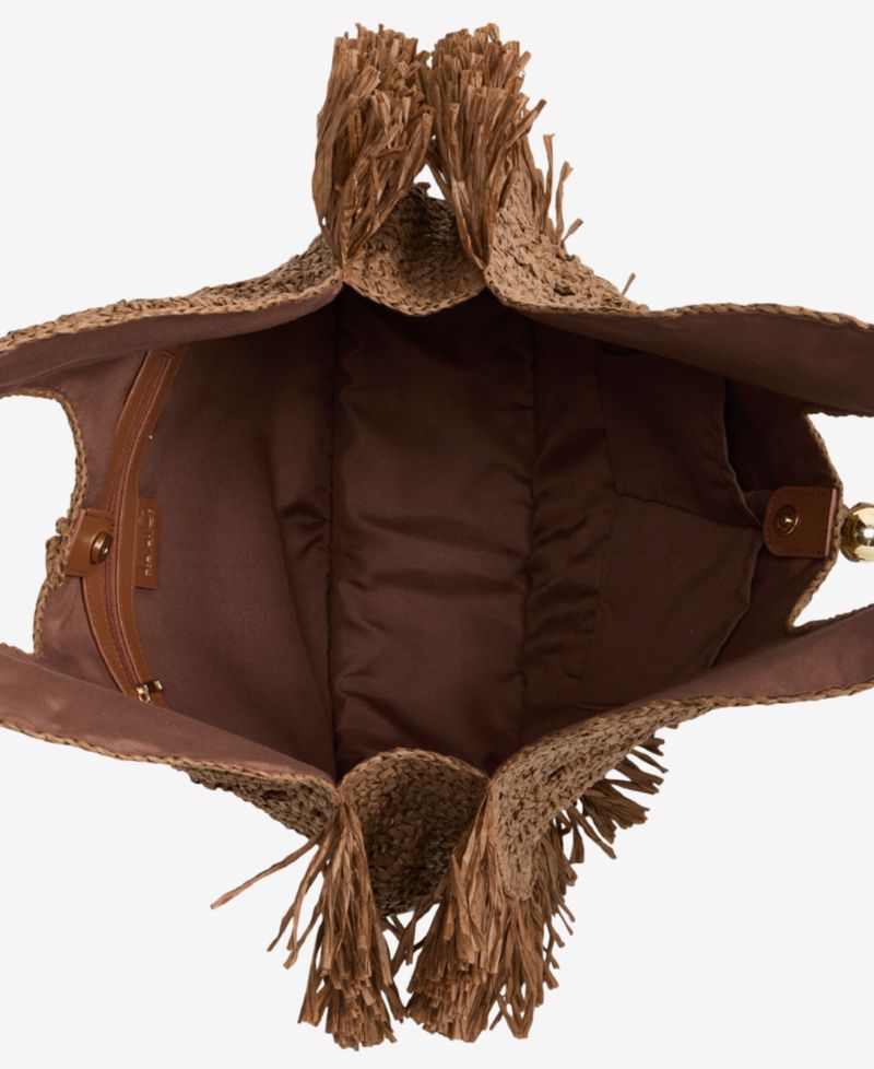 Fringe Trim Straw Tote