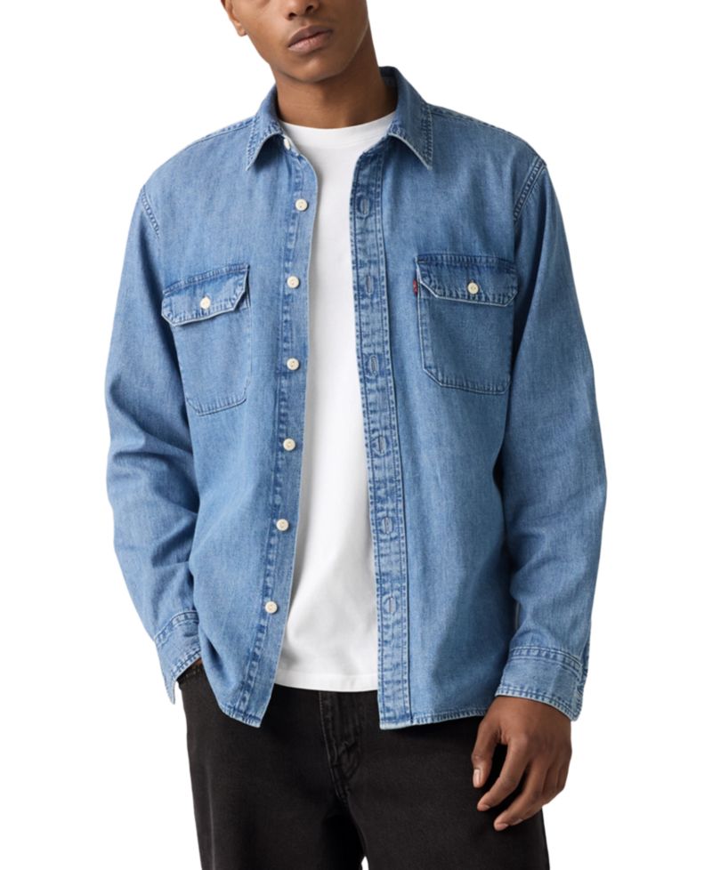 Men's Relaxed-Fit Long-Sleeve Button-Front Worker Shirt