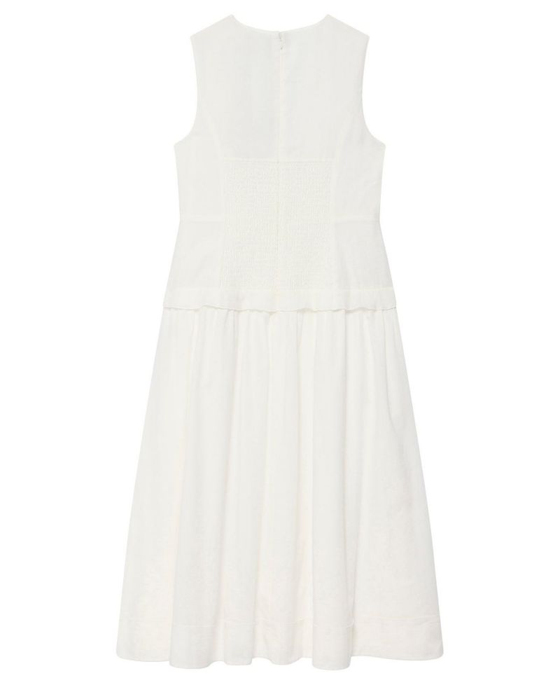 Women's Scalloped Sleeveless Drop-Waist Ramie Maxi Dress