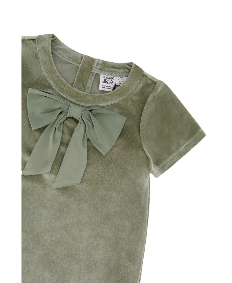 Girls (6-14) Short Sleeve A-Line Dress with Bow