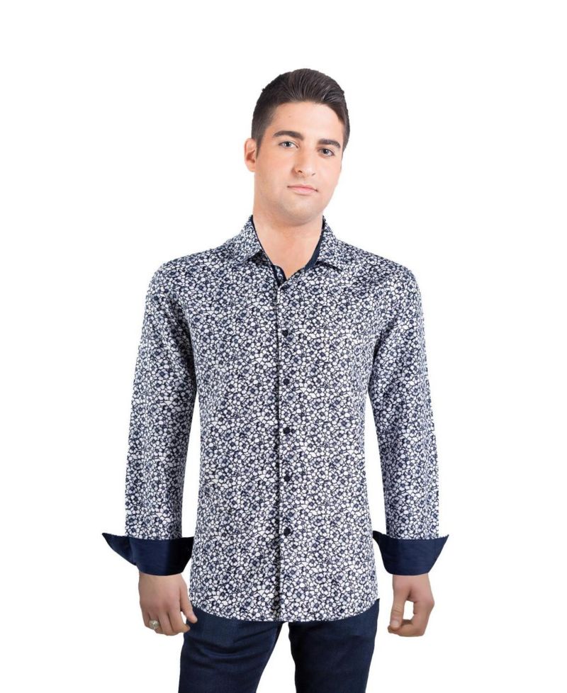 Men's Slim Fit Floral Print Button-Down Shirt for Men