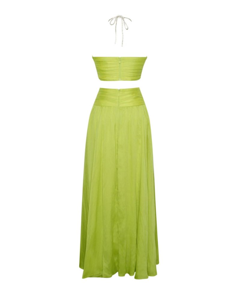Women's Quinby Lemon Chiffon Pleated Lace Up Maxi Dress