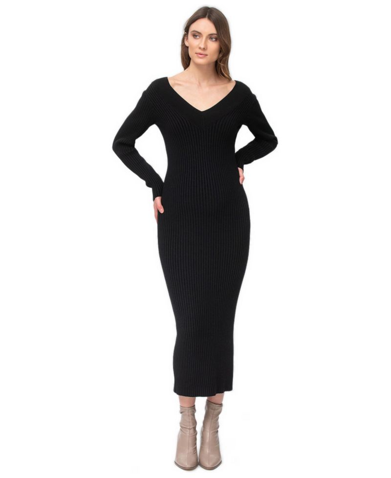 Women's Long Sleeve RIB Knit Body-Con Dress Cara