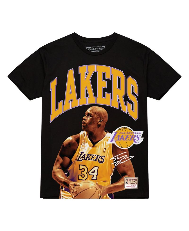 Men's Shaquille O'Neal Black Los Angeles Lakers Hardwood Classics Player Arch T-Shirt