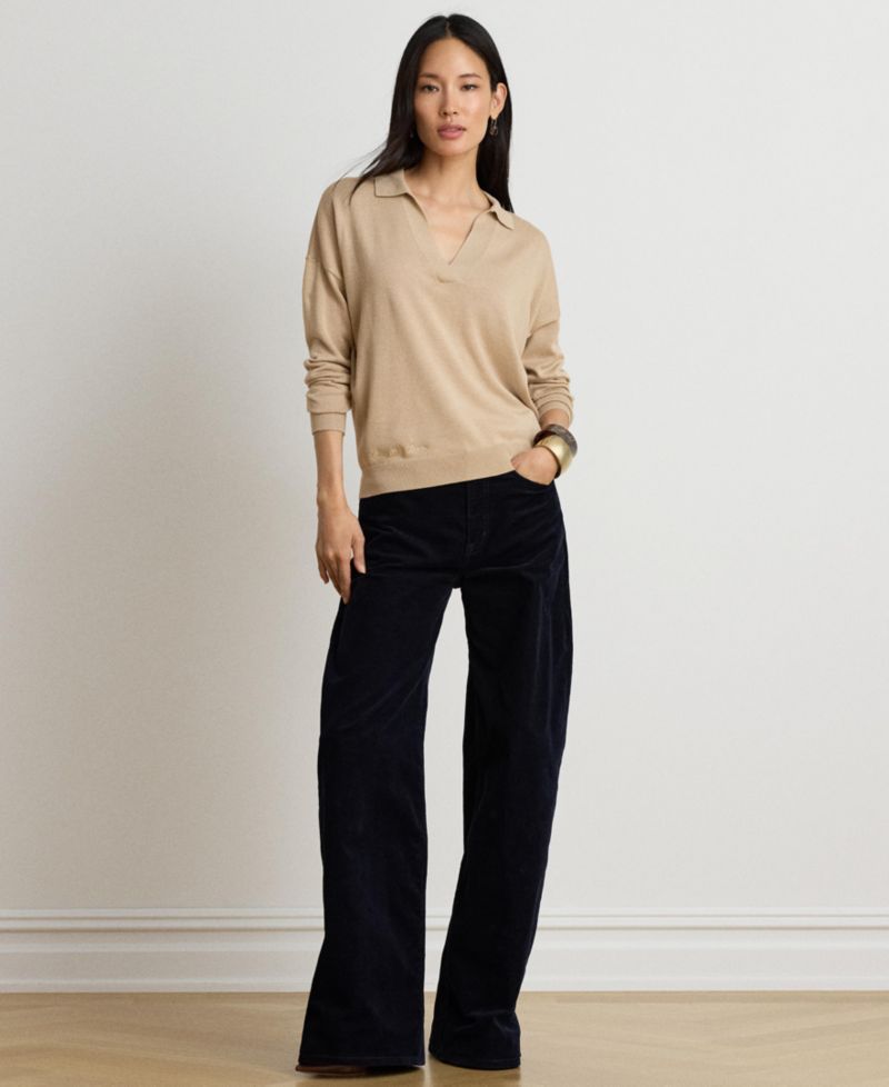 Women's Long Sleeve Polo Ribbed Sweater