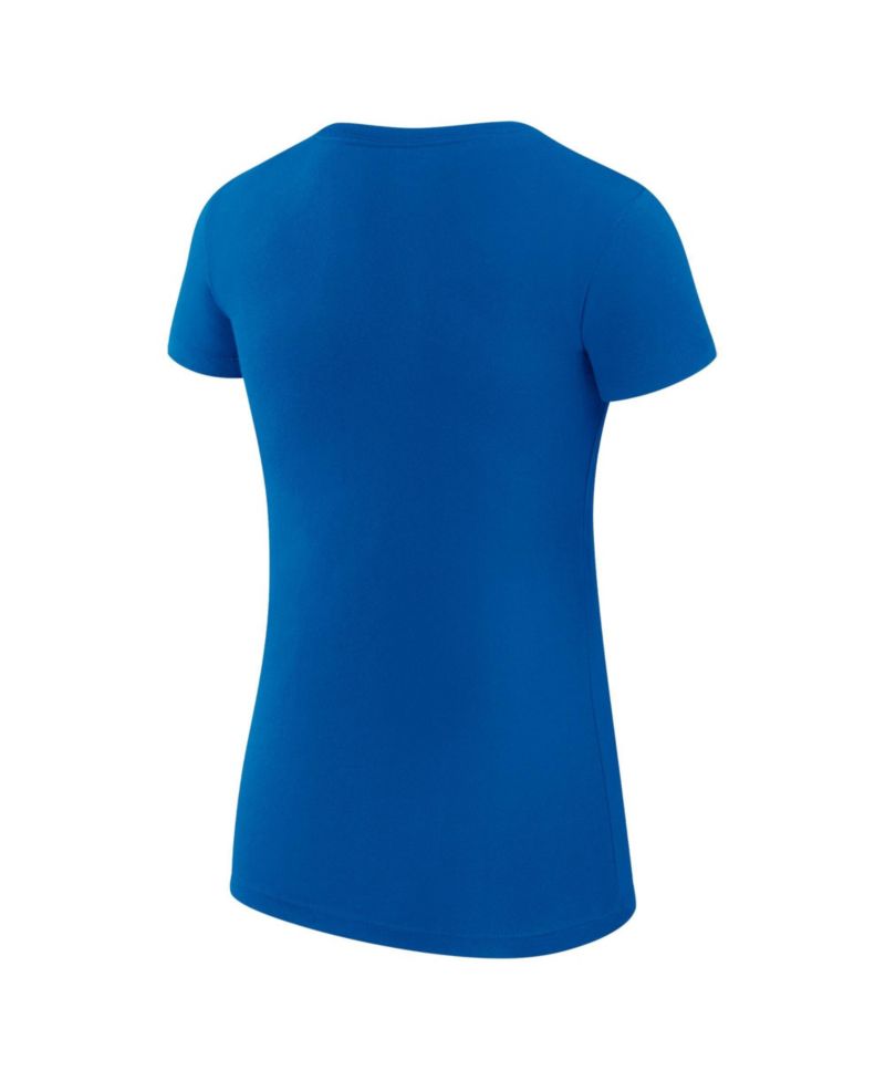 Women's Blue New York Knicks Super-Slim Fit Lightweight Team Name Collage Graphic T-Shirt