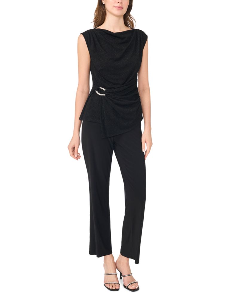 Petite Asymmetrical Dressy Boat-Neck Blouse
