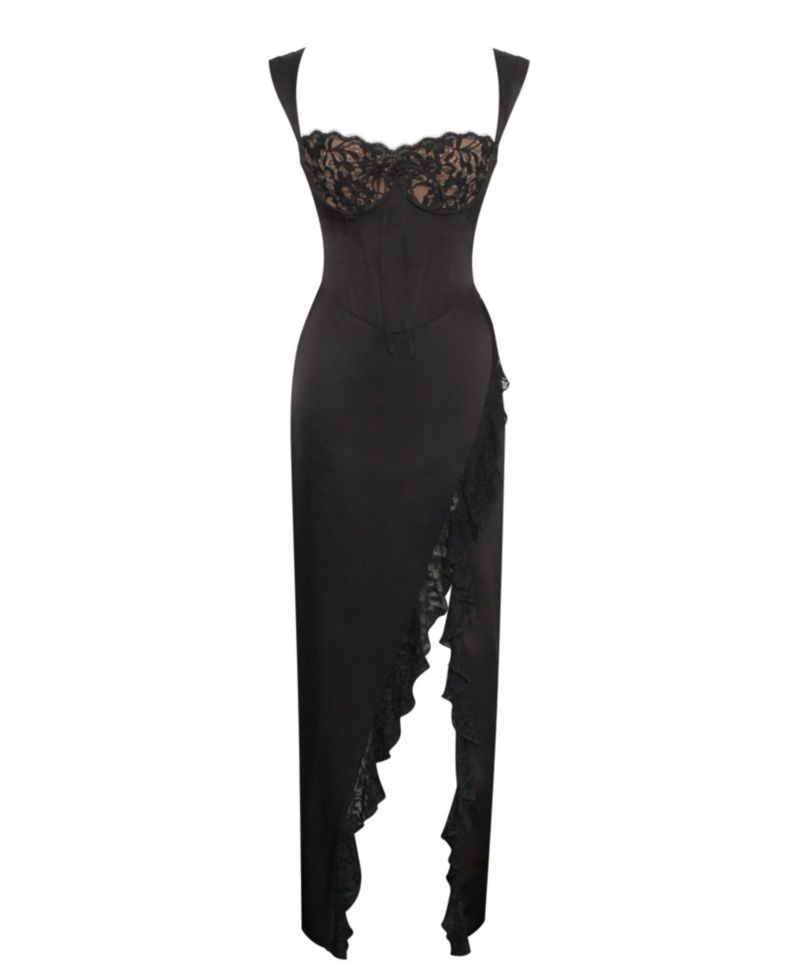 Women's Freddie Black Lace Satin Maxi Corset Dress