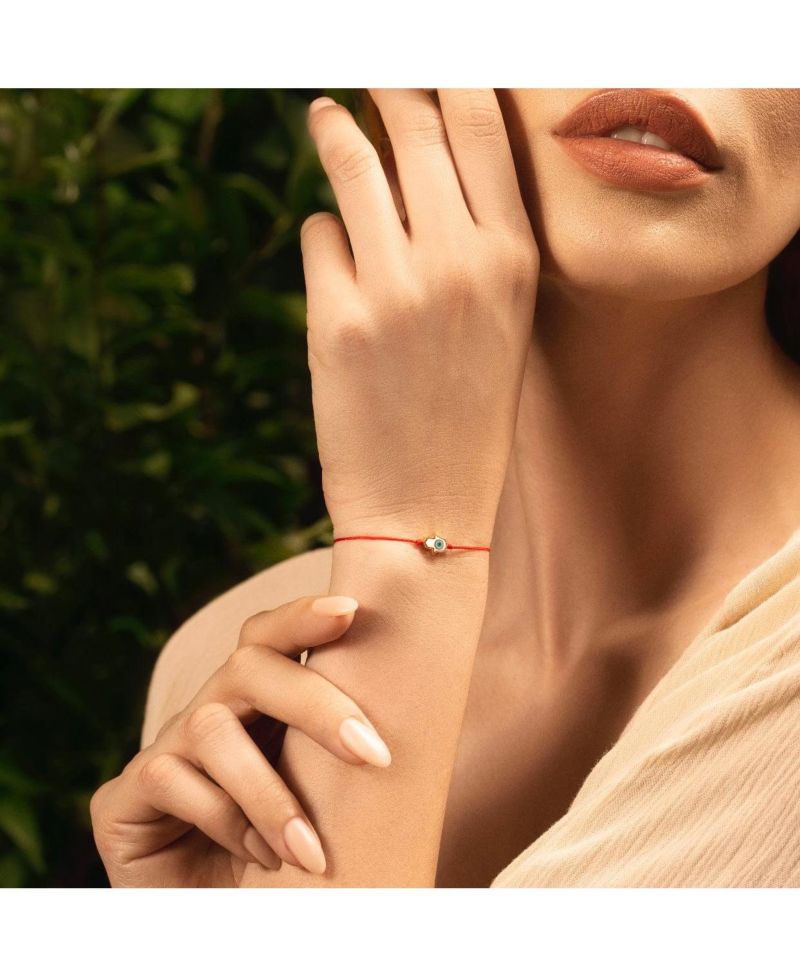 White Enamel Hamsa Red String Bracelet